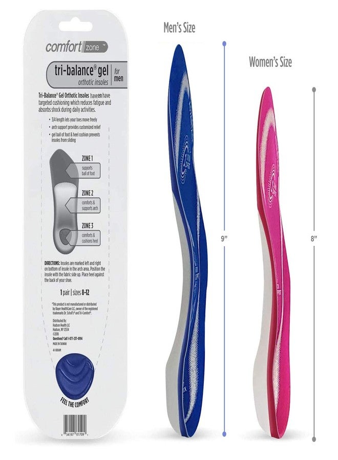 Comfort Zone Tri-Balance Gel Orthotic Insoles for Men, 3/4 Length Orthotic Inserts for Men‘s Shoe Sizes 8-12, 1 Pack - Image 2